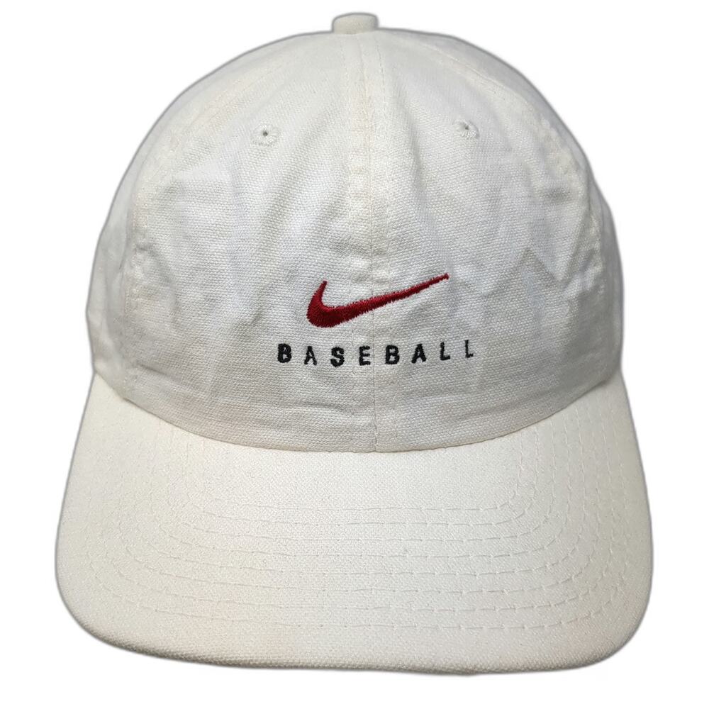 Nike Baseball Cap White OS Adjustable Slideback Cotton Made in USA Hat Vintage
